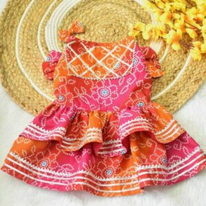 Furvilla Orange Pink Color Bandhani Cotton Dog Ethnic wear Back 1