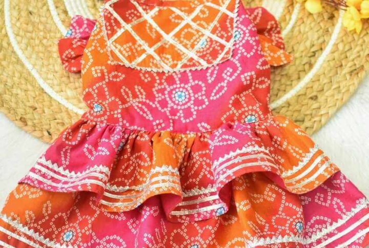 Furvilla Orange Pink Color Bandhani Cotton Dress Back