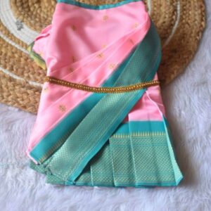 Furvilla Pink Teal Color Ethnic Paithani Saree Back