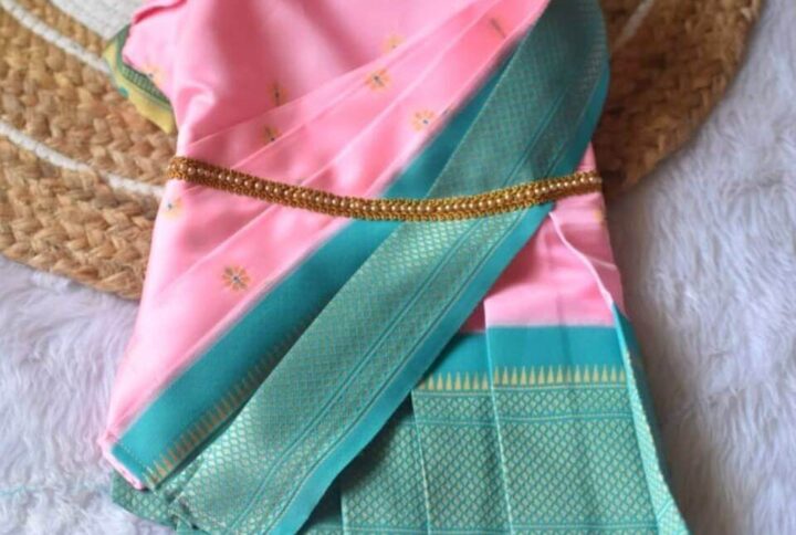 Furvilla Pink Teal Color Ethnic Paithani Saree Back