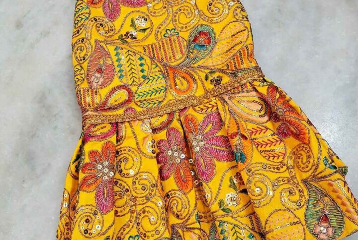 Furvilla Traditional Silk Yellow Festive Dress Back