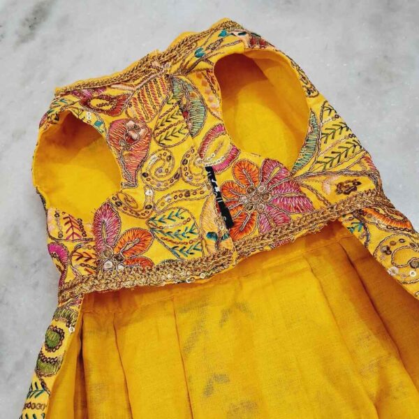 Furvilla Traditional Silk Yellow Festive Dress Front Upclose