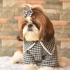 Furvilla Black White Houndstooth Dog Winter Clothes Front Model 1