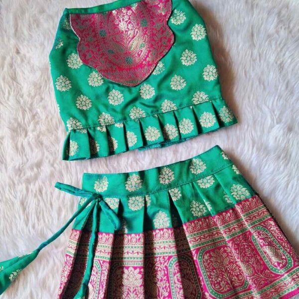 Furvilla Green Pink Color Ethnic Pattu Lehenga Choli