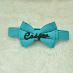 Furvilla Light Blue Plain Name Embroidered Customizable Bow with Adjustable Velcro Collar