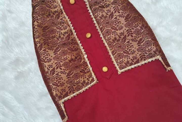 Furvilla Maroon Dog Kurta with Dissymmetric Jacket Back