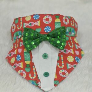 Furvilla Xmas Candy Theme Tuxedo Bandana with attached collar adjuster