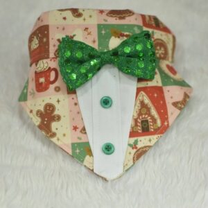 Furvilla Xmas Gingerman Theme Tuxedo Bandana with attached Collar Adjuster