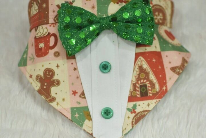 Furvilla Xmas Gingerman Theme Tuxedo Bandana with attached Collar Adjuster