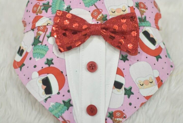 Furvilla Xmas Santa Theme Tuxedo Bandana with attached Collar Adjuster