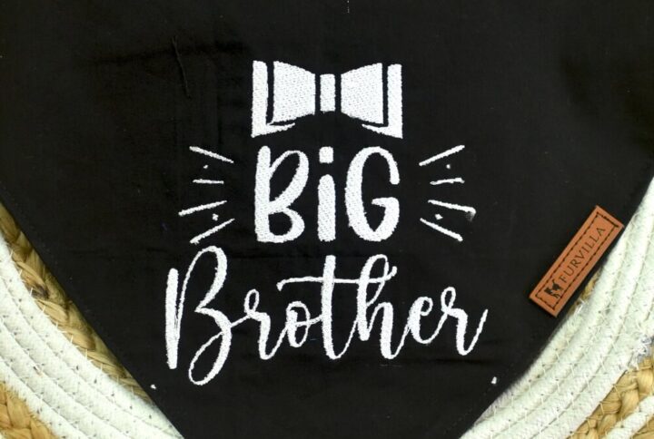 Furvilla Black White Big Brother Bandana for Dog Embroidered Bandana
