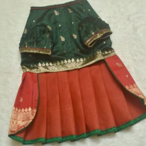Furvilla Green Red Ethnic Pattu Dress Front