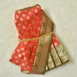 Furvilla Red Green Indian Saree Back