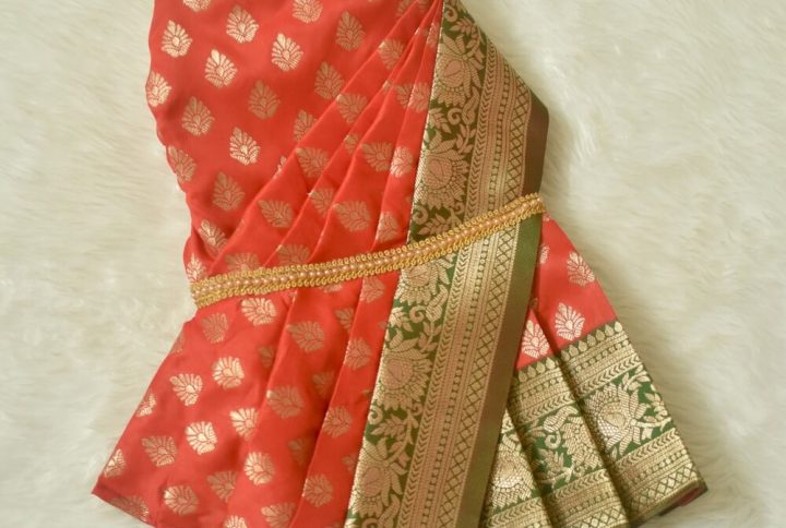 Furvilla Red Green Indian Saree Back